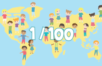 Carte du monde avec enfants représentant la prévalence de l'autisme